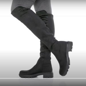 Unisa Black Waide Knee High Stretch Panel Pull On Boot NEW